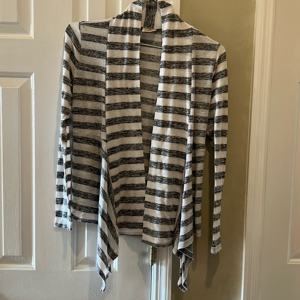 2/$15 Dark gray and white striped cardigan